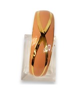 Vintage Gold Tone &amp; Peach Enamel Cuff Bracelet Sleek Geometric Pattern MCM - $12.47 CAD