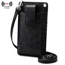 Ne women crossbody cell phone purse wallet faux leather lanyard case with rfid blocking thumb200