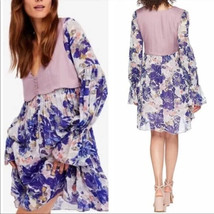 New S Womens NWT Free People Alice Vested Dress Floral Ivory Combo $148 Purple - £117.48 GBP