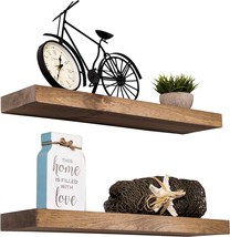 Floating Shelves Rustic Wood Wall Shelf USA Handmade | Set of 2 (Light Walnut, - $90.99