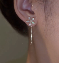 Light luxury senior sense fringe long flower earrings female summer super  - $19.80