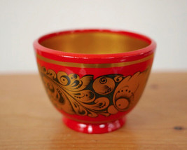 Vintage Russian Khokhloma Damask Floral Red Black Gold Lacquer Wood Bowl Tea Cup - £20.04 GBP