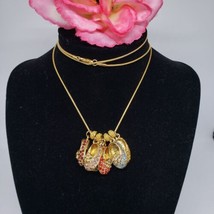 Rhinestone Baby Shoes Pendant Gold Tone Necklace Booties Long Necklace - £18.17 GBP