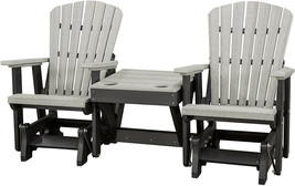2 Adirondack Glider Chairs With Table - Gray &amp; Black Fan Back 4 Season Chair Set - £1,152.79 GBP