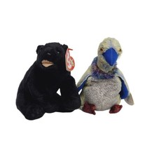 TY Beanie Baby BUZZY the Buzzard &amp; CINDERS the BEAR 6&quot; - £8.83 GBP