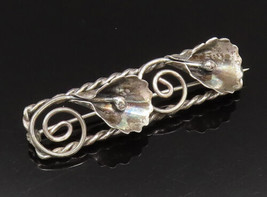MICHELE 925 Silver - Vintage Double Bellflower Twisted Rope Brooch Pin - BP9729 - £34.20 GBP