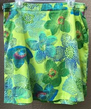 Evan Picone Women&#39;s Sz. 14 Atomic Floral Stretch Cotton Skirt Lime Greens Blues  - £19.27 GBP