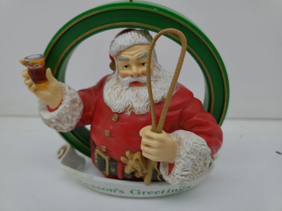 Coca Cola Trim A Tree 1990 Santa Season's Greetings Christmas Ornament Used - £4.98 GBP