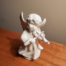 Angel with Violin, Porcelain Figurine, white with gold trim