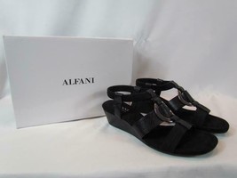 NIB Alfani Step Flex Black With Faux Snake Material Wedge Heel Sandal SZ... - $35.14