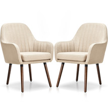Giantex Set of 2 Accent Chairs Fabric Upholstered Armchair Curved Backrest Beige - £222.53 GBP