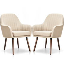 Giantex Set of 2 Accent Chairs Fabric Upholstered Armchair Curved Backrest Beige - £225.54 GBP