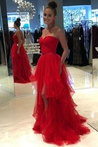 Sweetheart Backless Red Prom Dresses Tulle Ruffled Skirt - £140.98 GBP