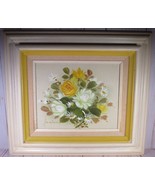 Original Art Oil Painting Yellow Roses &amp; Daisies 8 x 10 Canvas Heavy Woo... - £236.11 GBP
