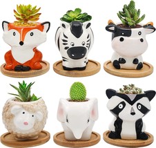 Small Ceramic Succulent Pots - 6 Pack 3&quot; Cartoon Animal Shape, And Herbs. - £25.65 GBP