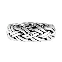 Delicate Woven Braid 7mm Band Sterling Silver Ring-7 - £23.01 GBP