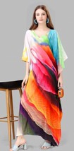 Indian Printed Feather Silk Multi Colour Kaftan Dress Women Nightwear - $29.70