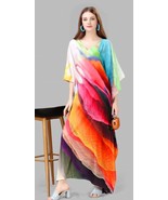 Indian Printed Feather Silk Multi Colour Kaftan Dress Women Nightwear - £23.30 GBP
