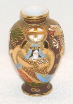 Vintage Japanese Gold Inlay Satsuma Raised Moriage Dragon Porcelain 6&quot; Vase Guc - £183.84 GBP