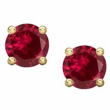14K Yellow Gold Plated Red CZ Ear Studs Round Brilliant Cut Solitaire Earrings F - £47.95 GBP