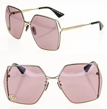 GUCCI Gold Logo Rose Purple 0817 Oversized Retro Gg0817S Metal Sunglasse... - $284.56