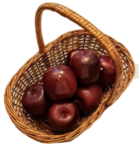 Natural Wicker Basket with Imitation Red Apple LOT of 8 Fake Fruit (some nicks) - £19.71 GBP