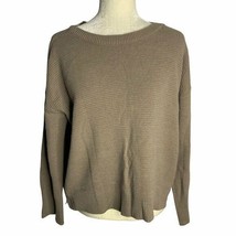 Wool Blend High Low Ribbed Pullover Sweater M Mocha Brown Dropped Shoulder - £25.88 GBP