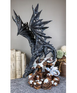 Ebros Large Dark Dragon with Frozen Ice White Baby Hatchling Statue 18.5... - $1,618.16 MXN