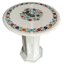 24&quot; Marble Coffee Stand Table Top Multi Floral Peacock Inlay Design Decor E1507 - £1,815.58 GBP