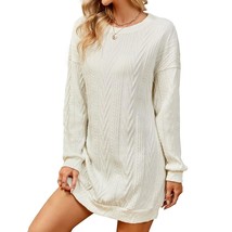 Women Crewneck Cable Knit Sweater Dress Long Sleeve Oversized Casual Pul... - £53.41 GBP