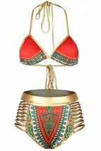 Tribal Bikini Swimsuit XL Halter Triangle Cut Out Sides Gold Womens Swim... - £19.77 GBP