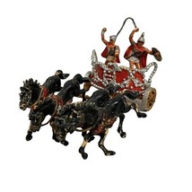 Vintage Plastic Toy Roman Chariot Four Horses 2 Soldiers 1 3/4&quot; x 2 3/4&quot; - $14.22