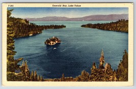 Postcard Lake Tahoe NV Nevada Emerald Bay Viewed From California St. Hwy Linen - £3.98 GBP