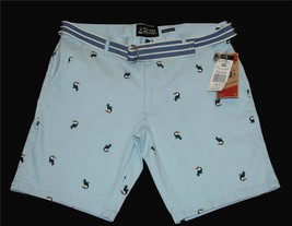 Raw Yarn  TOUCAN Birds on Blue Men&#39;s Dress Twill Shorts w/Belt MSRP $62 NWT - $39.99