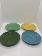 FiestaWare Multi Colored 6&quot;Saucers Homer Laughlin (4) VTG Mint Blue Yellow GREEN - £14.44 GBP