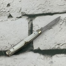 Vintage Sabre Japan Pocket Knife Stainless Steel Blade White Handle Doub... - $11.88