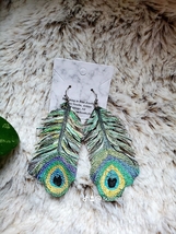 Hand painted leather feather earrings, multiple choices - £14.43 GBP