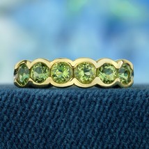 Natural Peridot Vintage Style Half Eternity Ring in Solid 9K Yellow Gold - £469.88 GBP