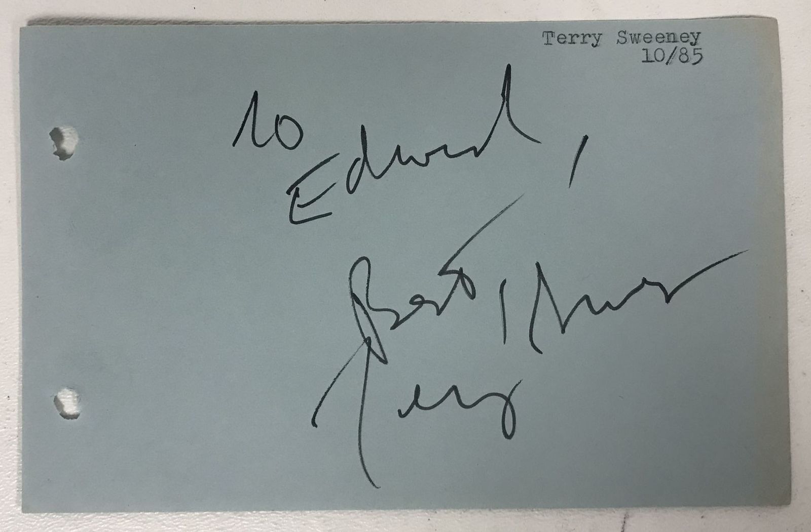 Terry Sweeney Signed Autographed Vintage 4x6 Signature Page - $15.00