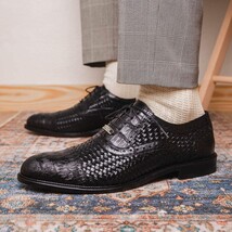 John Classic Dress Oxford Woven Calfskin Crocodile Shoes Black image 9
