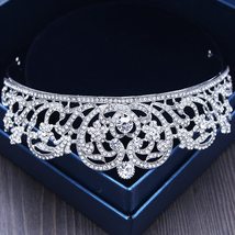 Baroque Silver Color Crystal Heart Bridal Tiara Crowns Baroque Rhinestone Pagean - £13.28 GBP
