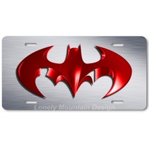 Cool Batman Inspired Art Red on Gray FLAT Aluminum Novelty License Tag Plate - £14.09 GBP