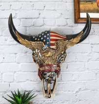 Western Patriotic Bull Cow Skull W/ American Flag Bald Eagle Marine Wall Decor - £36.70 GBP