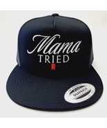 Mama Tried Embroidered Flat Bill Mesh Snapback  Cap Hat Black - £22.33 GBP