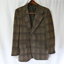 Vtg 70s 38S Brown Plaid Polyester 2 Button Blazer Suit Jacket Sport Coat - £47.95 GBP
