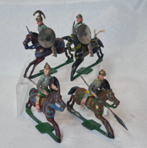 Vtg Painted Lead Warriors With Spears &amp; Shields On Horses Lot Of 4 - £31.61 GBP