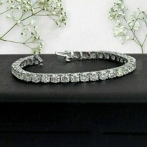 12Ct Simulated Diamond Tennis Bracelet 4 Prong Set 14K White Gold Plated Silver - £192.62 GBP