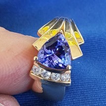 Earth mined Tanzanite Diamond Engagement Ring 14k Gold Modern Design Sol... - £3,050.45 GBP