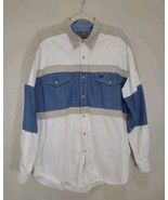 Vintage Roper Long Sleeve Shirt L Large Color Block Tan Khaki Blue Jean ... - €19,00 EUR