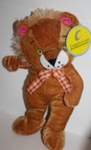 Coast to Coast  Stuffed Soft Toy Lion Sewn Eyes Thin Plush 10&quot; Gingham B... - £9.14 GBP